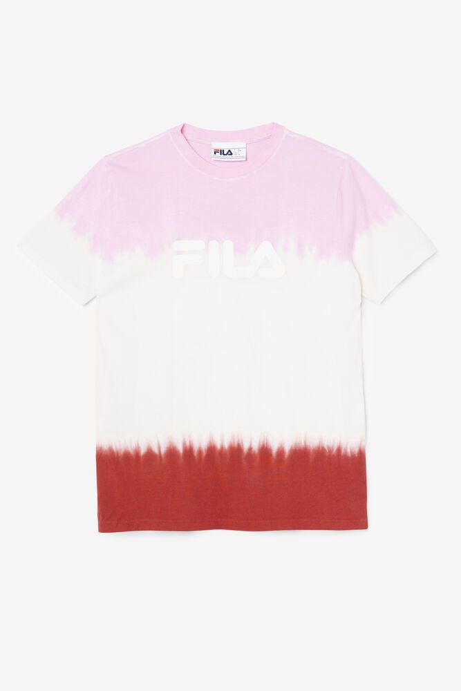 Fila T-Shirt Alivia Tie Dye Womens White/Red/Pink - India XEW-961204